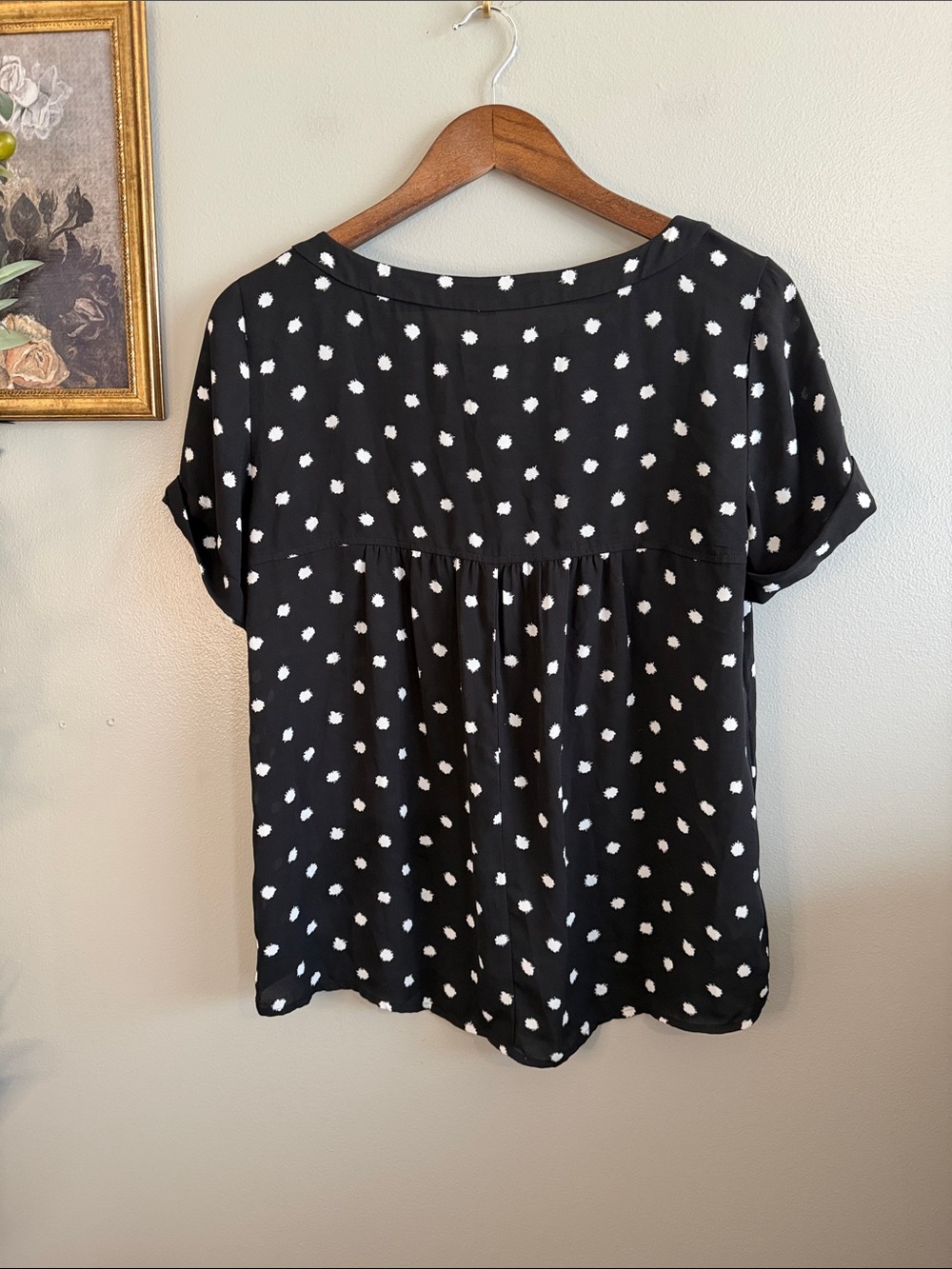 LOFT Black White Polka Dot Cuffed Sleeve Blouse Top XS - Picture 8 of 8